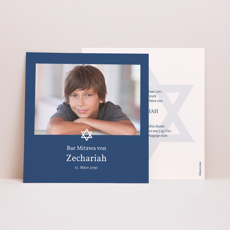 Einladungskarte Bar Mitzvah Quadrat Bar Mitzvah Foto foto