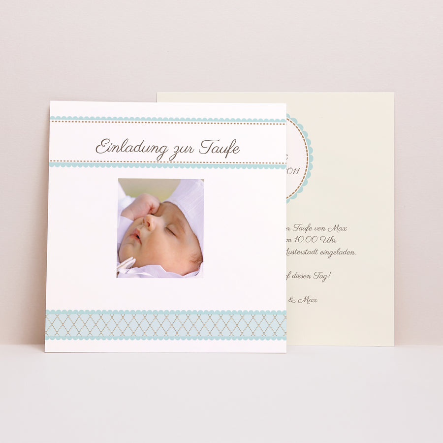 Taufeinladung Quadrat Taufe Retro - Junge foto