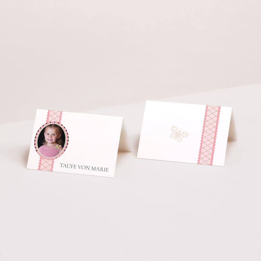 Tischkarten Taufe Quer Taufe Retro - Mädchen foto
