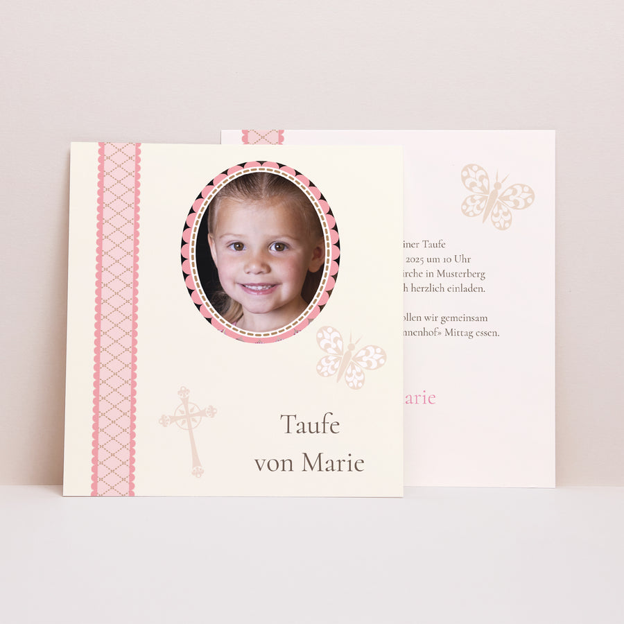 Taufeinladung Quadrat Taufe Retro - Mädchen foto