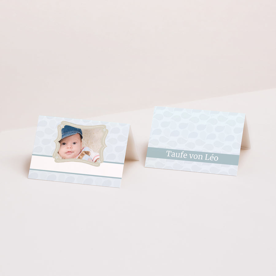 Tischkarten Taufe Quer Blaue Taufe foto