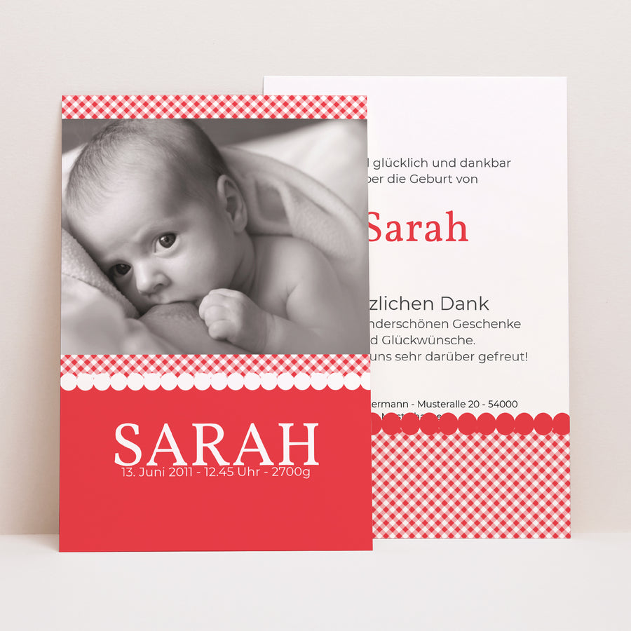 Geburtskarte PortraitPorträt Vichy - Rot und Weiß foto