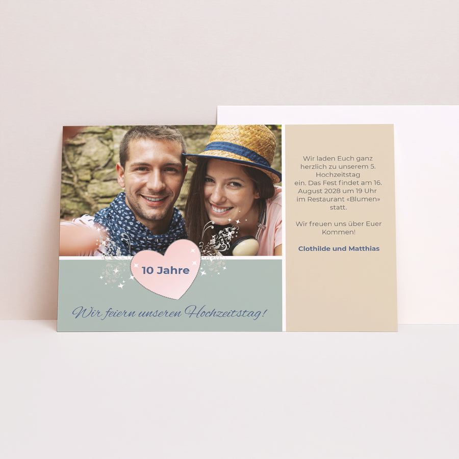Beilegekarte Hochzeitstag Landschaft Zinnhochzeit - 10 Jahre foto