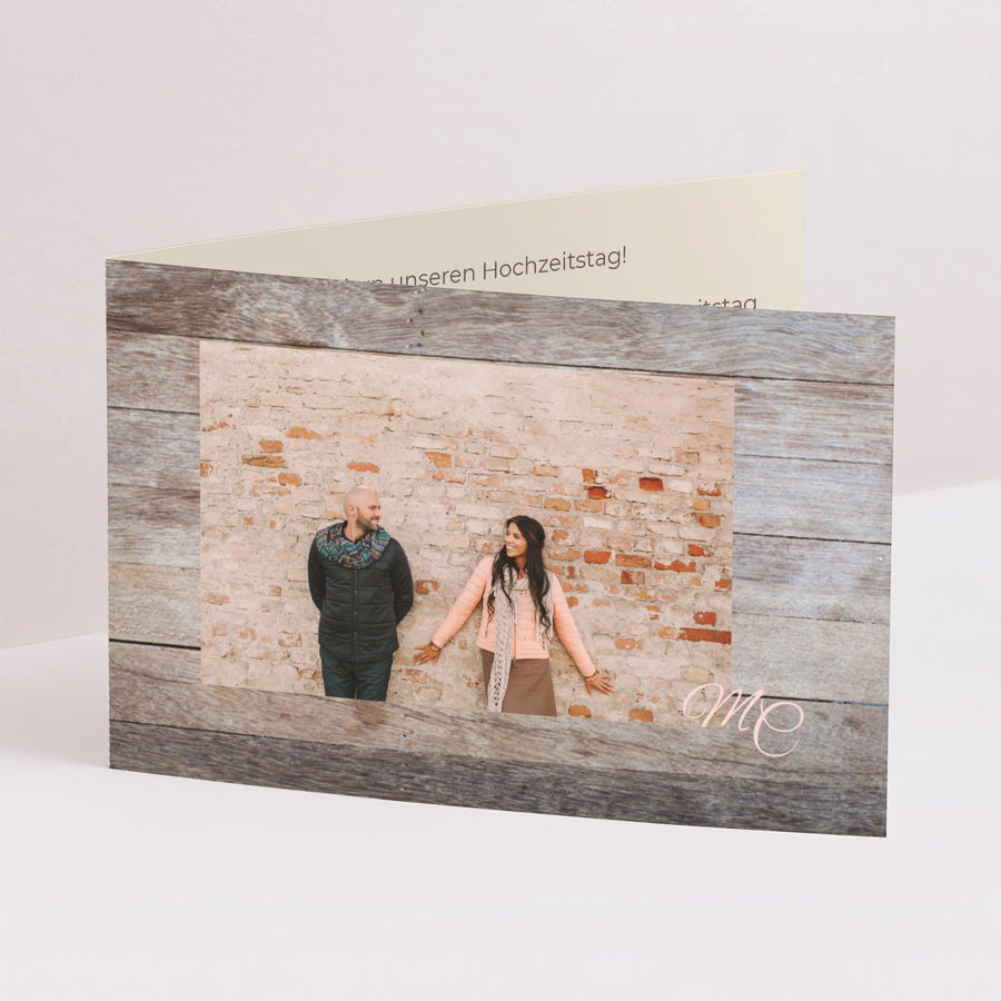 Beilegekarte Hochzeitstag Doppelflügel-Landschaft Hölzerne Hochzeit - 5 Jahre Ehe foto