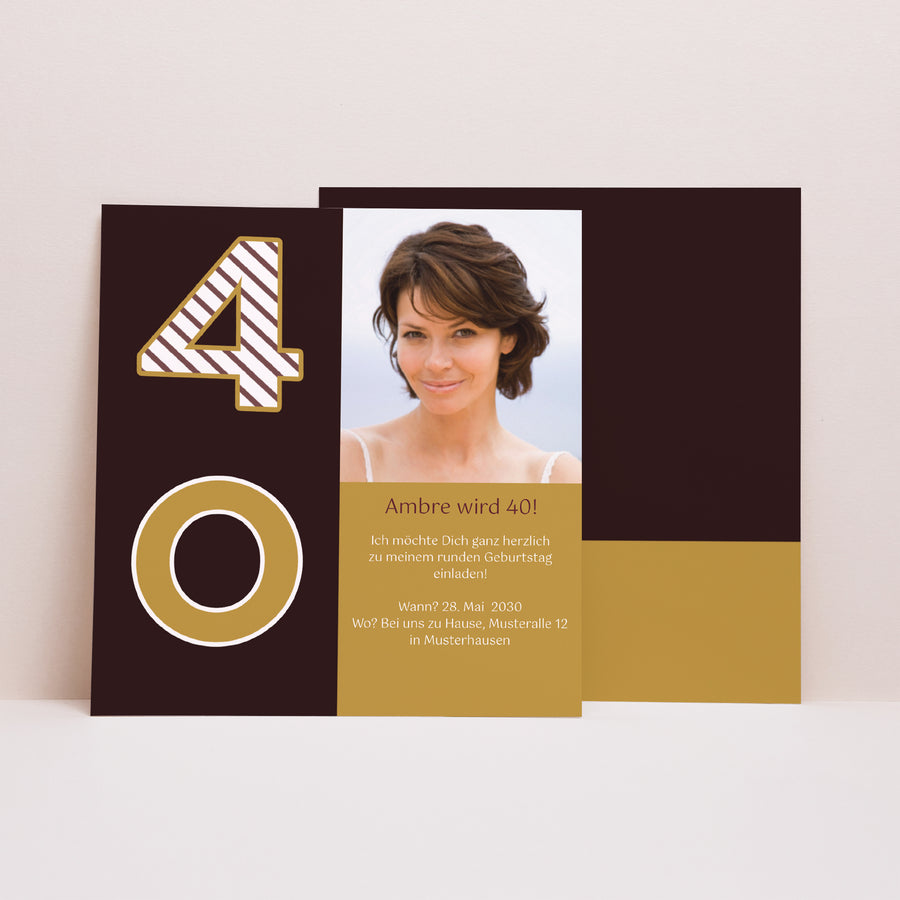Beilegekarte Geburtstag Erwachsener Quadrat 40 Jahre - Schokolade & Gold foto