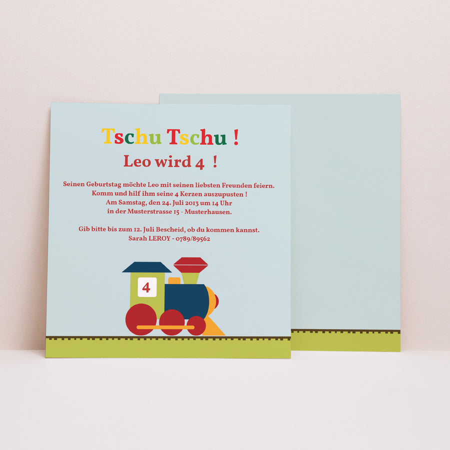 Beilegekarte Kindergeburtstag Quadrat Tschu! Tschu! foto