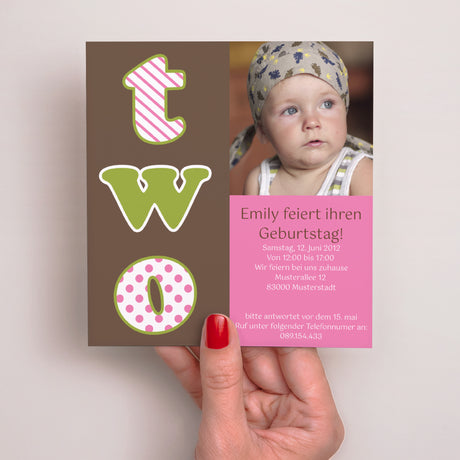 Beilegekarte Kindergeburtstag Quadrat 2 Jahre