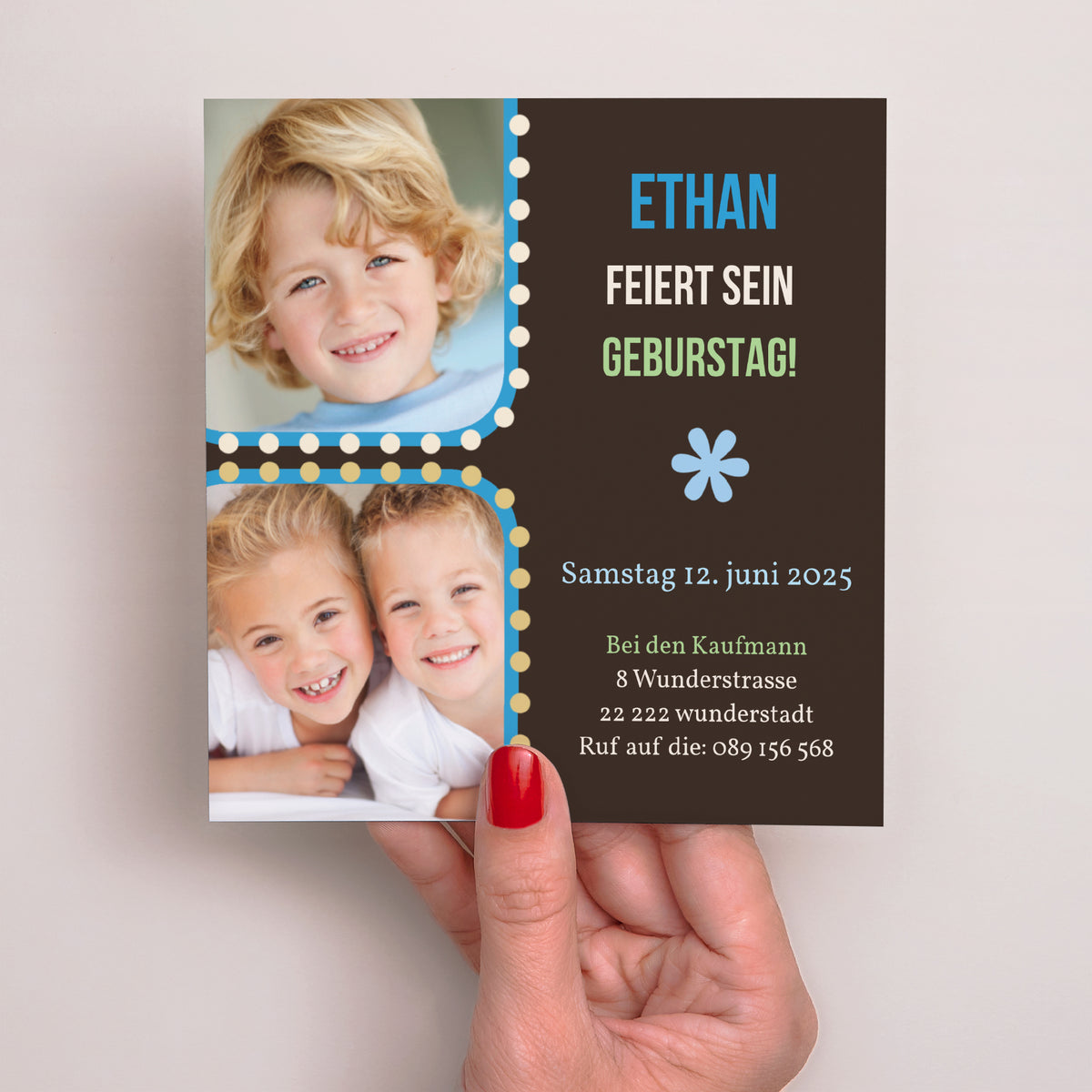 Einladungskarte Kindergeburtstag Quadrat 1,2,3 Sonne foto N° 2