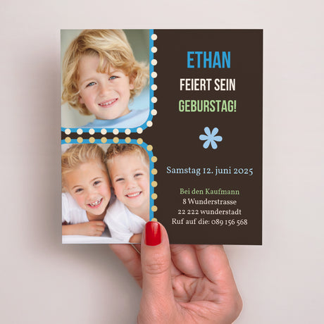 Beilegekarte Kindergeburtstag Quadrat 1,2,3 Sonne