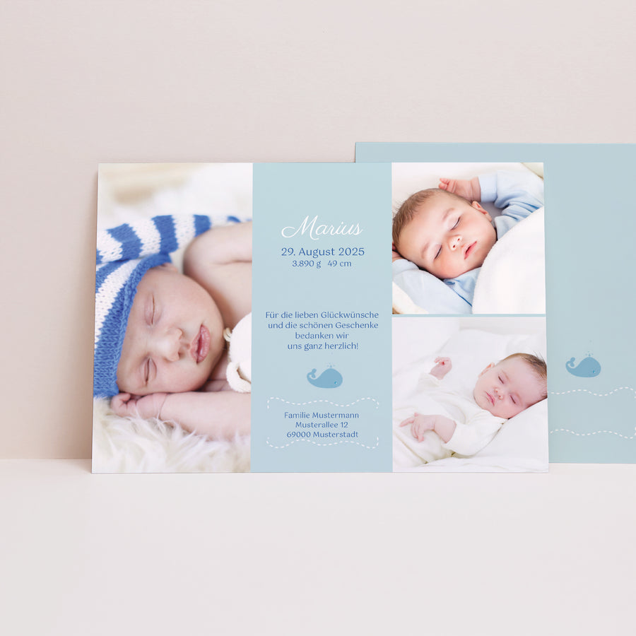 Geburtskarte Landschaft Baby Blauwal foto