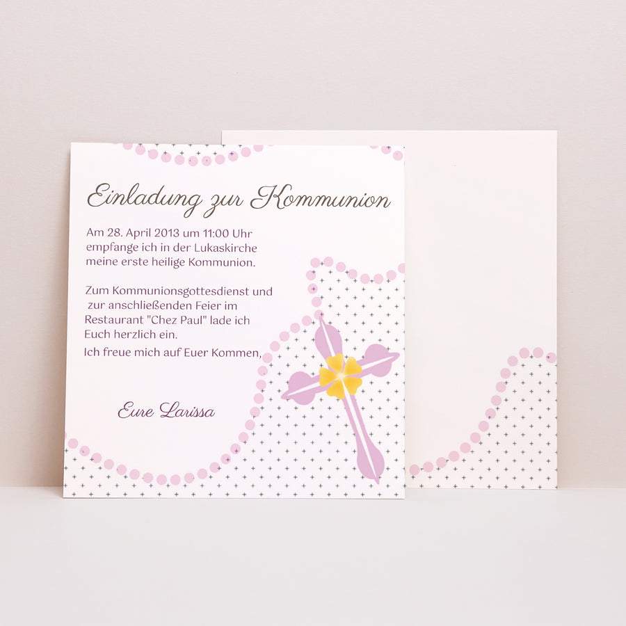Einladungskarte Kommunion Quadrat Rosenkranz foto
