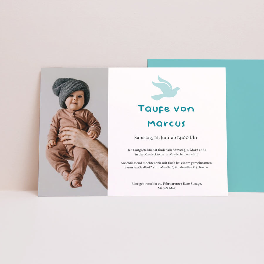 Taufeinladung Landschaft Blaues Triptychon foto