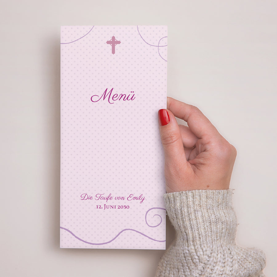 Menükarte Taufe Panoramatisches Porträt Flieder foto