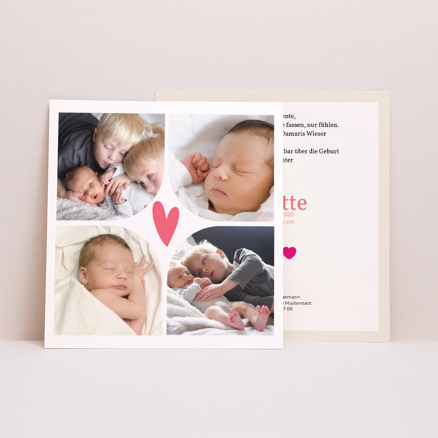 Geburtskarte Quadrat Multi-Fotos Herz Fushia foto