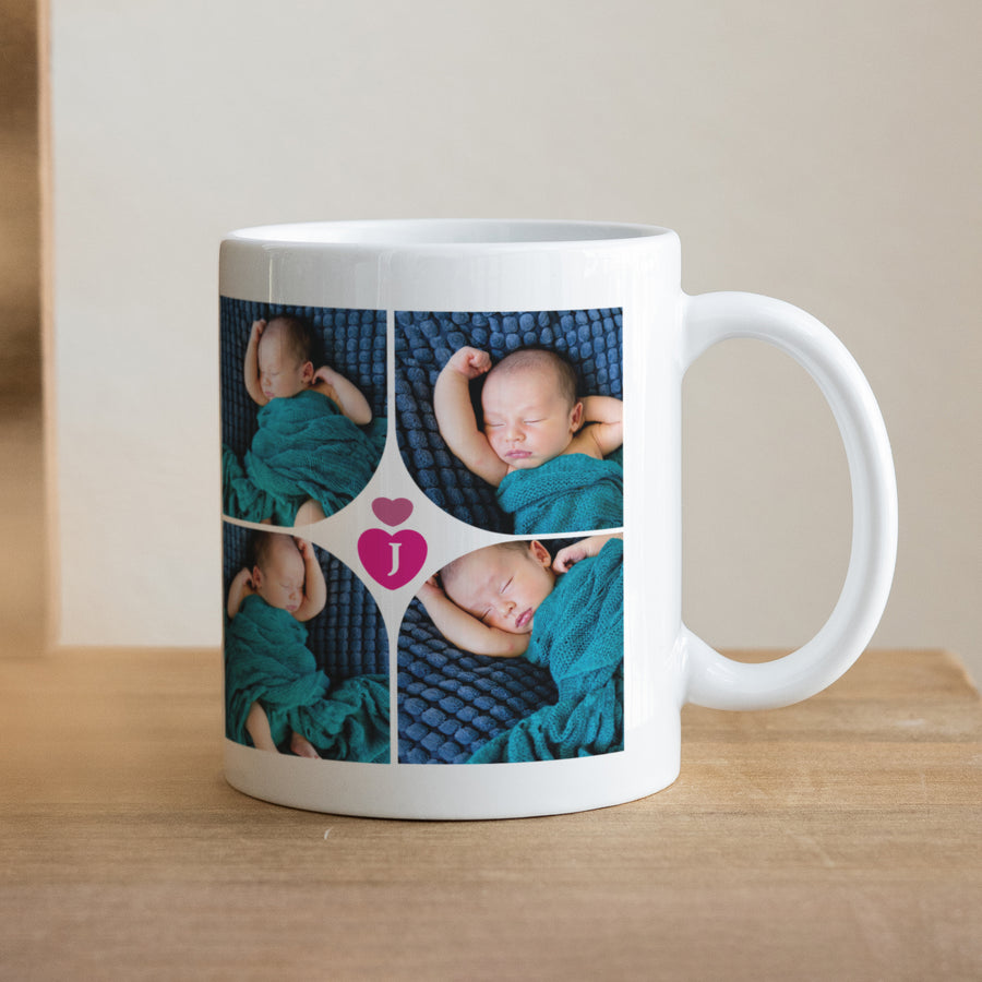 Tasse Geburt Weiß Multi-Fotos Herz Fushia foto