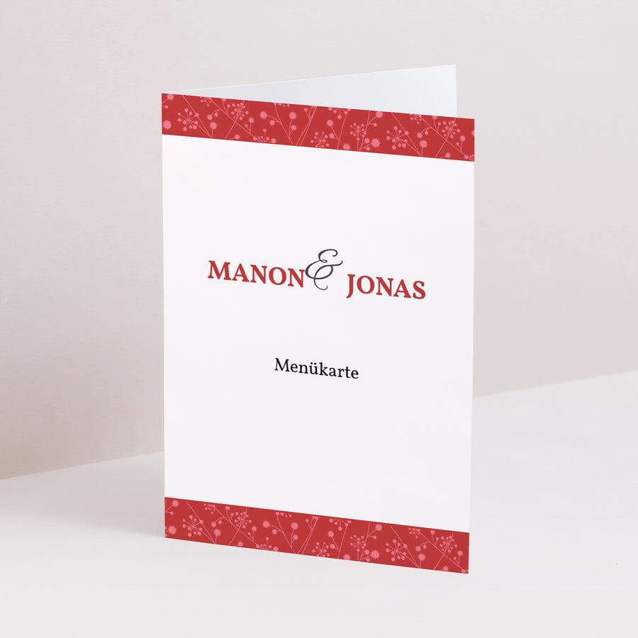 Menükarte Hochzeit Doppelter Porträtflügel Multi-Fotos und rote Herzen foto