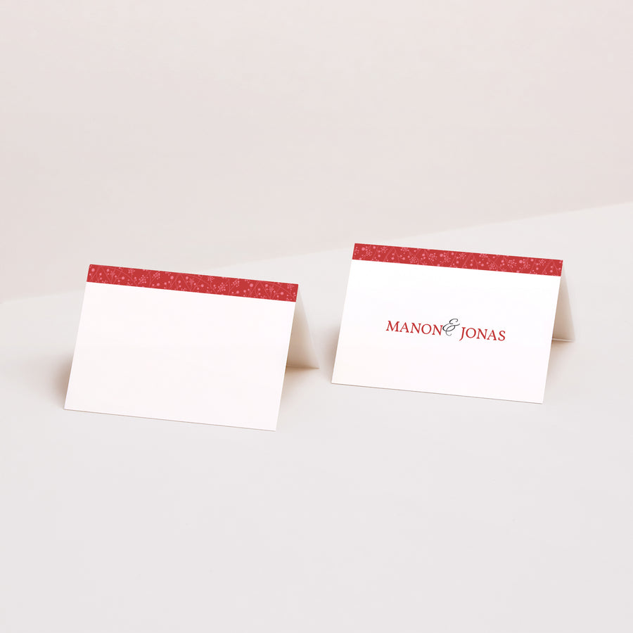 Tischkarten Hochzeit Quer Multi-Fotos und rote Herzen foto