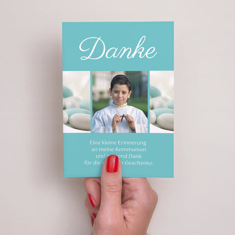 Dankeskarte Kommunion Porträt Kalligraphierte Kommunion
