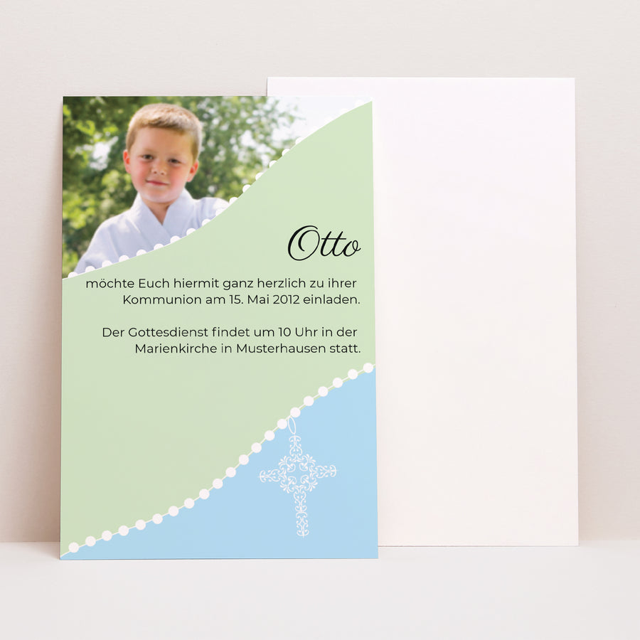 Einladungskarte Kommunion PortraitPorträt Weihe foto