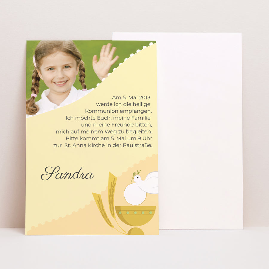 Einladungskarte Kommunion PortraitPorträt Illustrierte Kommunion - gelb foto