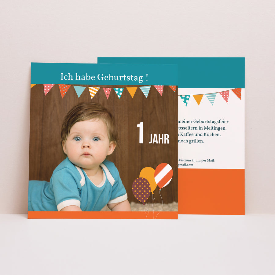 Beilegekarte Kindergeburtstag Quadrat Es ist ein Fest foto
