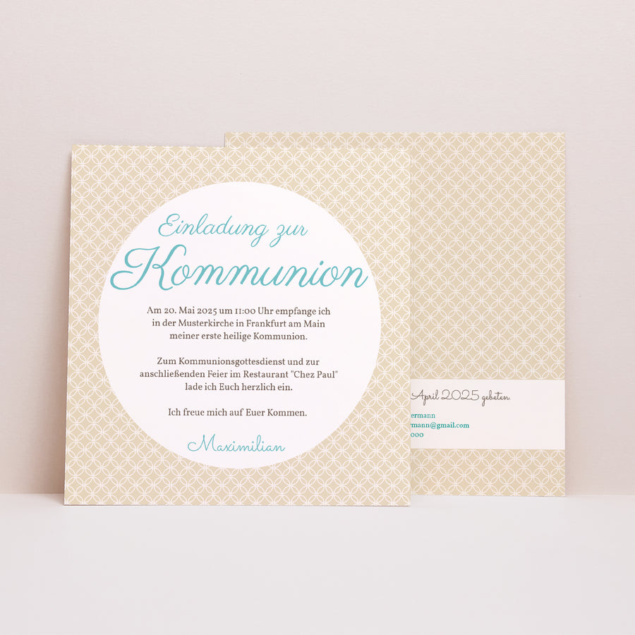 Einladungskarte Kommunion Quadrat Gnadenstaat foto