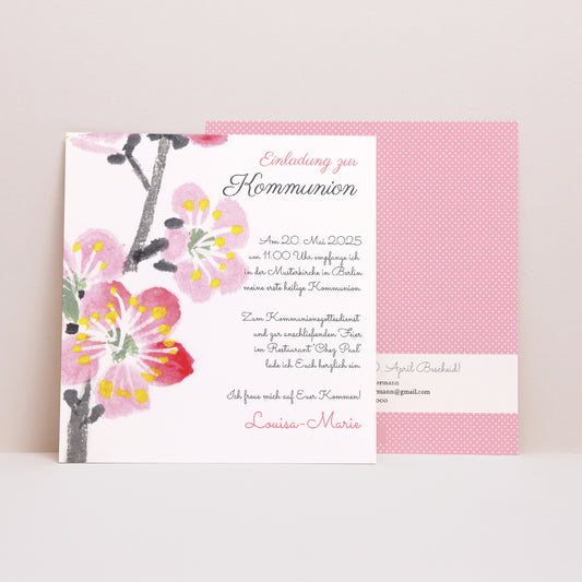 Einladungskarte Kommunion Quadrat Blüte des Geistes foto