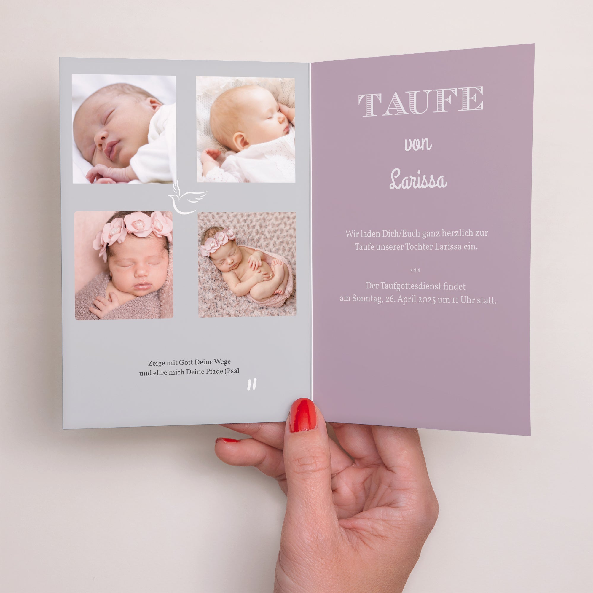 Taufeinladung Doppelter Porträtflügel Buchdruck foto N° 2