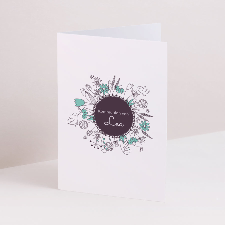 Beilegekarte Kommunion Doppelter Porträtflügel Florale foto