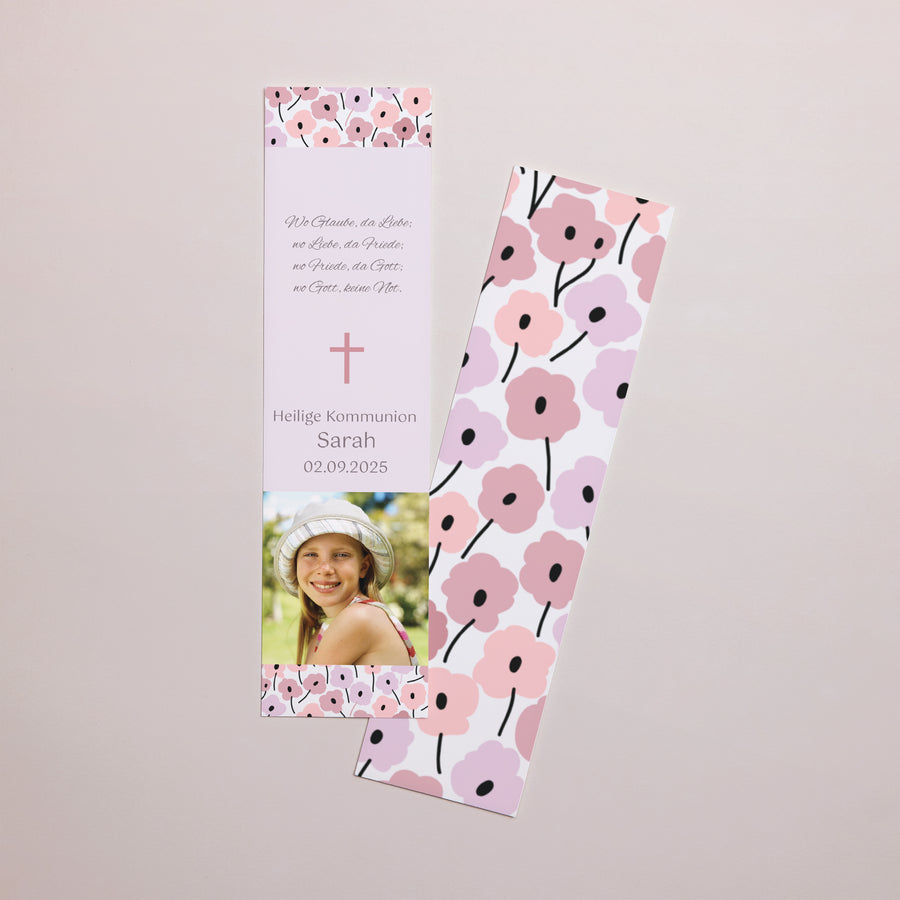 Lesezeichen Kommunion Lesezeichen Rosa Blumen foto