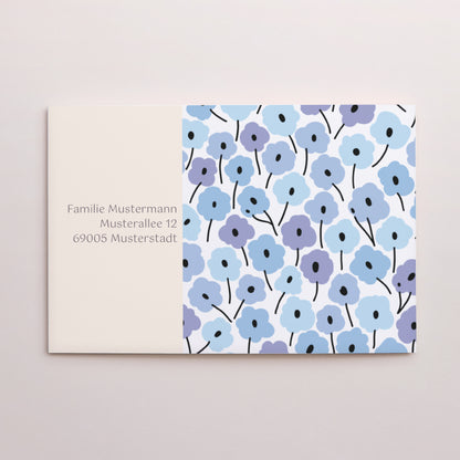 Beilegekarte Kommunion Doppelflügel-Landschaft Blaue Blumen foto N° 3