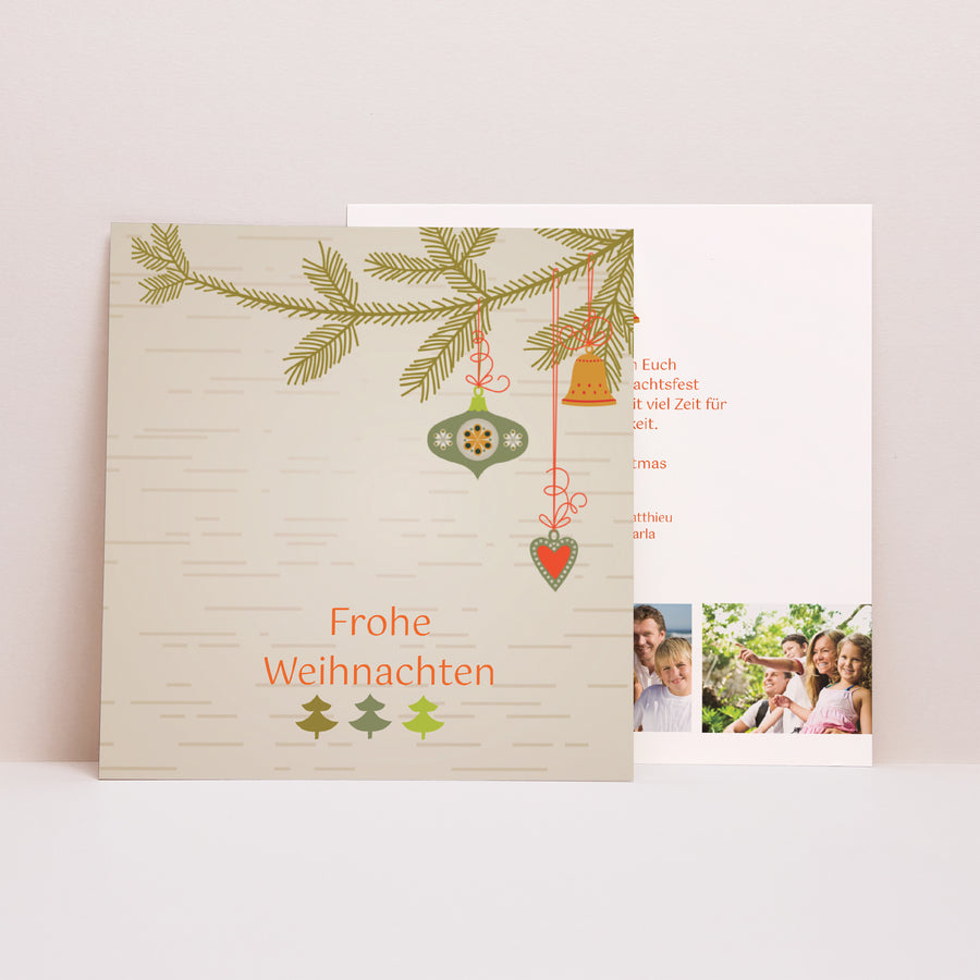 Weihnachtskarte Weihnachten Quadrat Verzierter Zweig foto