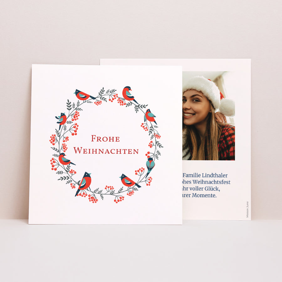 Weihnachtskarte Weihnachten Quadrat Weihnachtskranz II foto