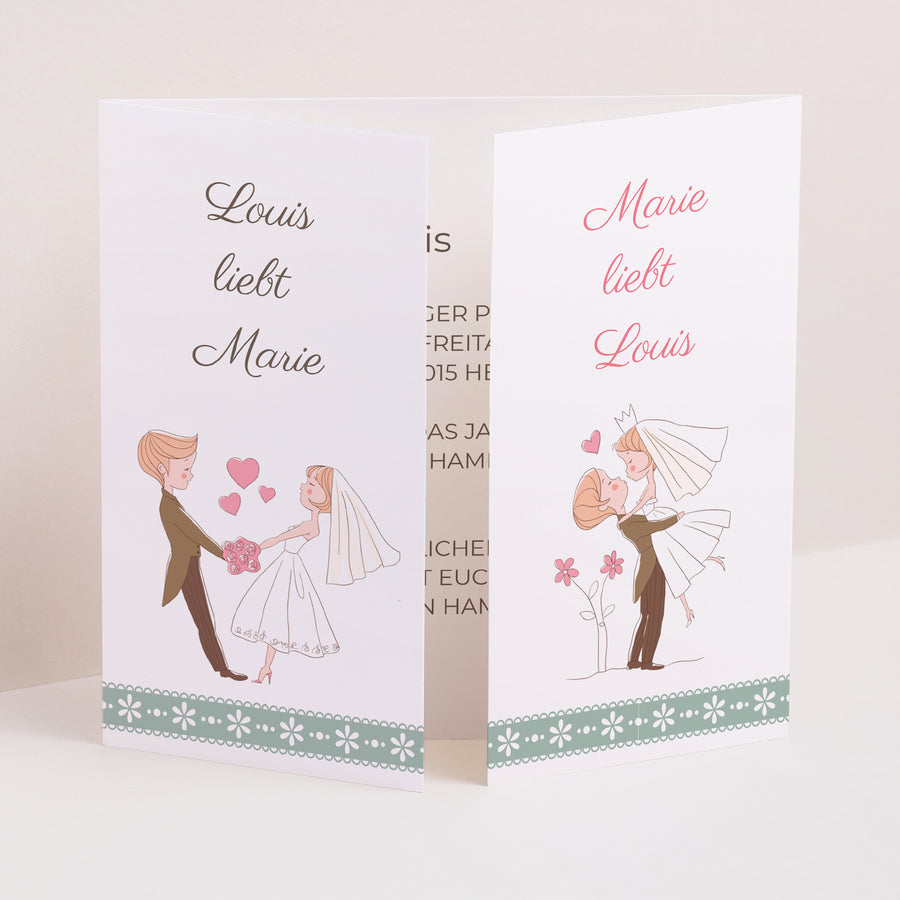 Hochzeitseinladung Triptychon Fensteröffnung Es lebe das Brautpaar foto