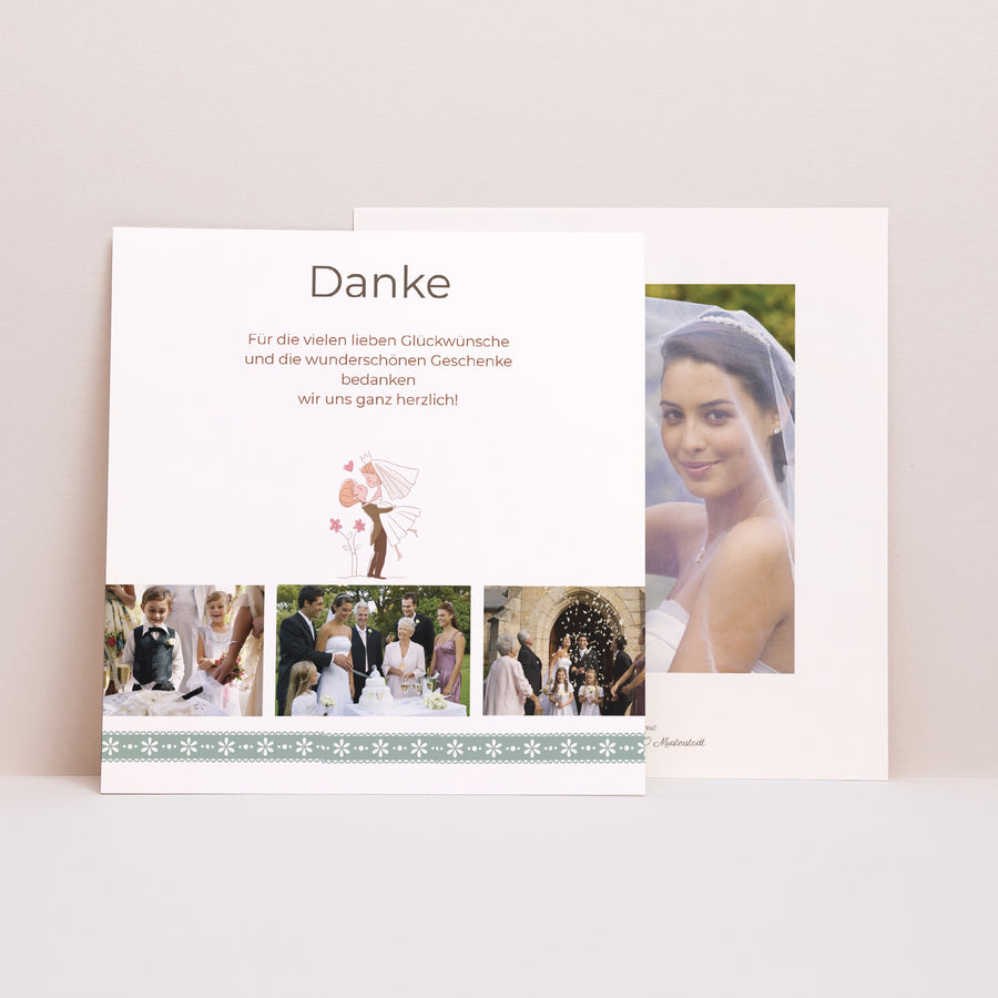 Dankeskarte Hochzeit Quadrat Es lebe das Brautpaar foto