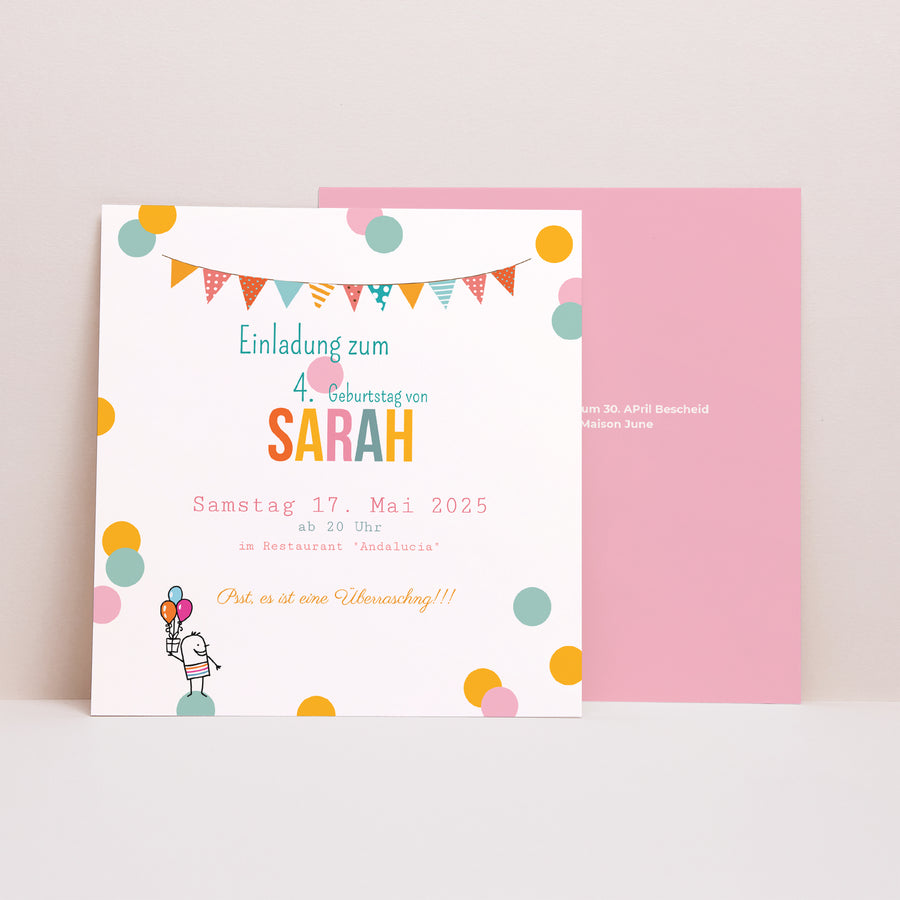 Beilegekarte Kindergeburtstag Quadrat Glitter foto