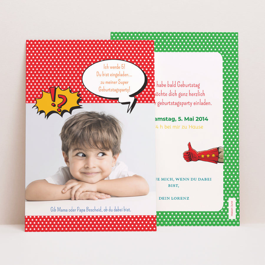 Beilegekarte Kindergeburtstag PortraitPorträt Superparty foto