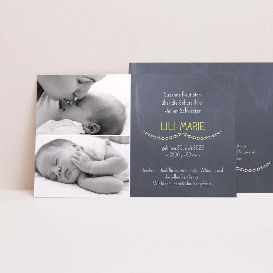 Geburtskarte Landschaft Schiefer und Krone foto