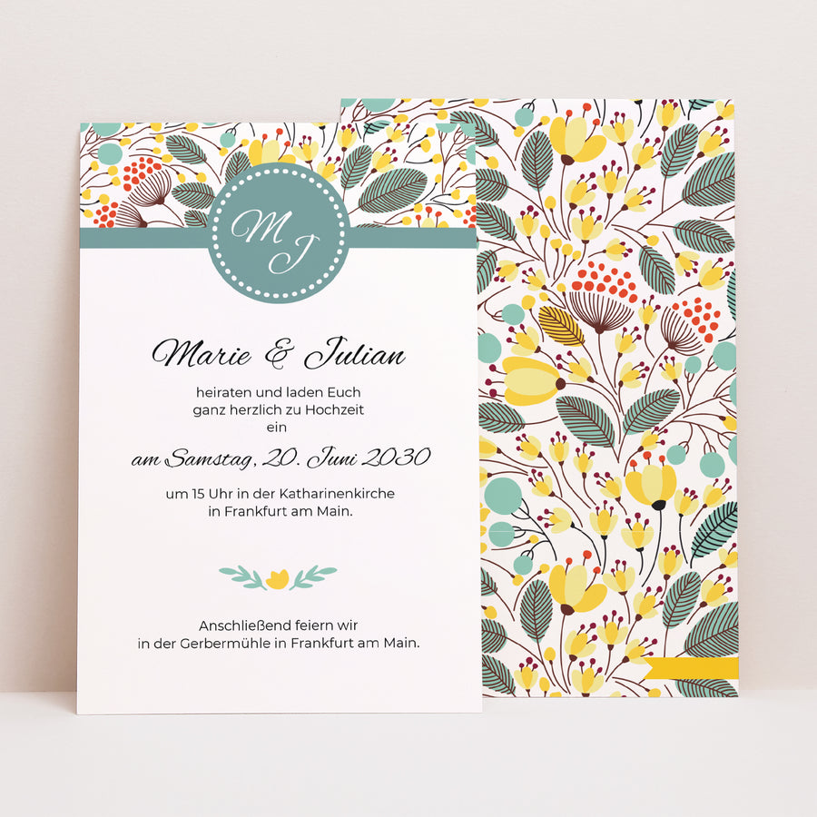 Hochzeitseinladung PortraitPorträt Feldblumen foto