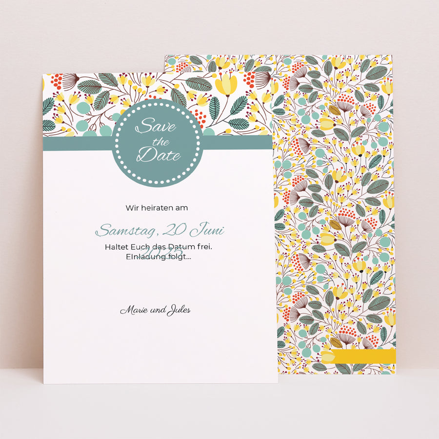 Save the date Karte Hochzeit Porträt Feldblumen foto