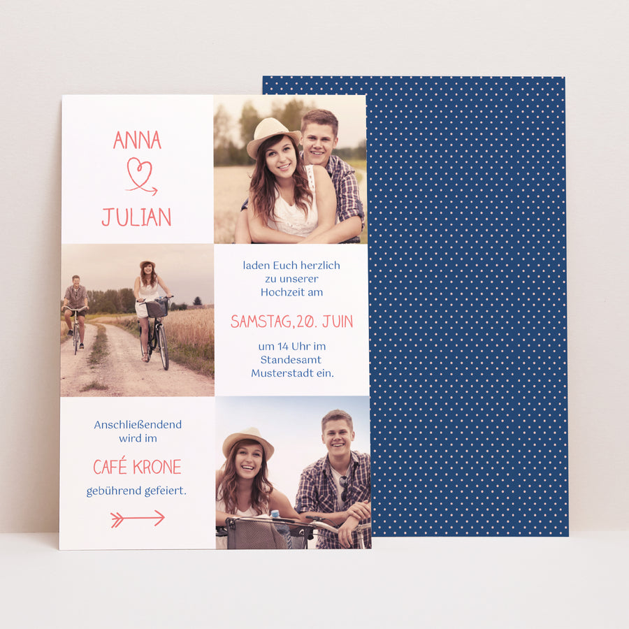 Hochzeitseinladung PortraitPorträt Rosa, Nachtblau foto