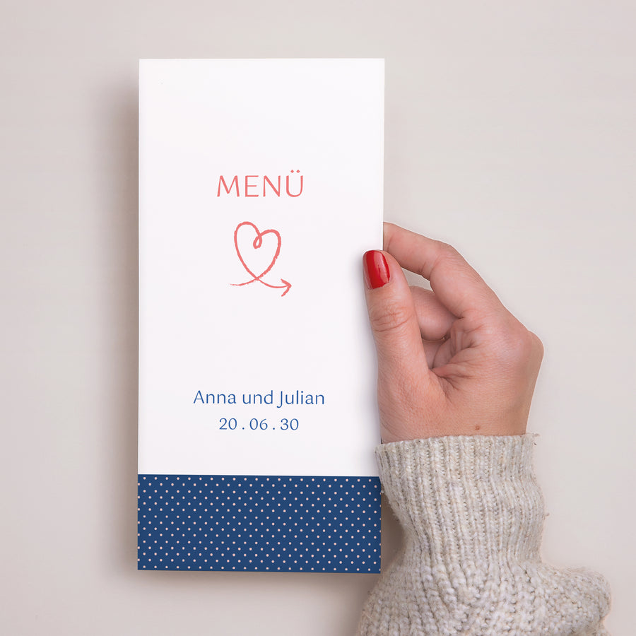 Menükarte Hochzeit Panoramatisches Porträt Rosa, Nachtblau foto