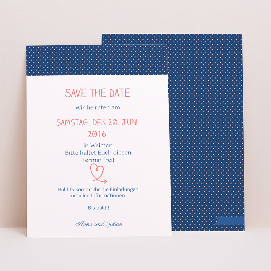 Save the date Karte Hochzeit Porträt Rosa, Nachtblau foto