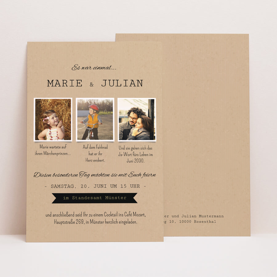 Hochzeitseinladung PortraitPorträt Unsere Geschichte foto