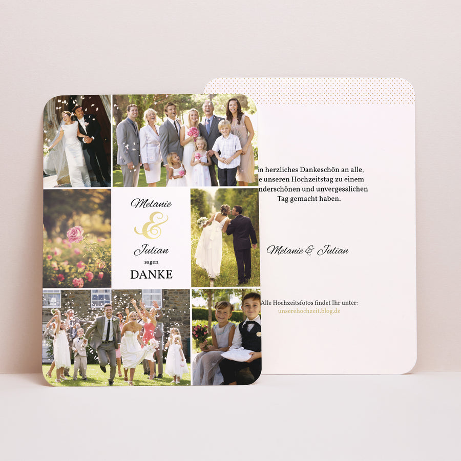 Dankeskarte Hochzeit Porträt, abgerundete Kanten De Bon Ton foto