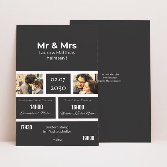 Hochzeitseinladung PortraitPorträt Mr & Mrs foto