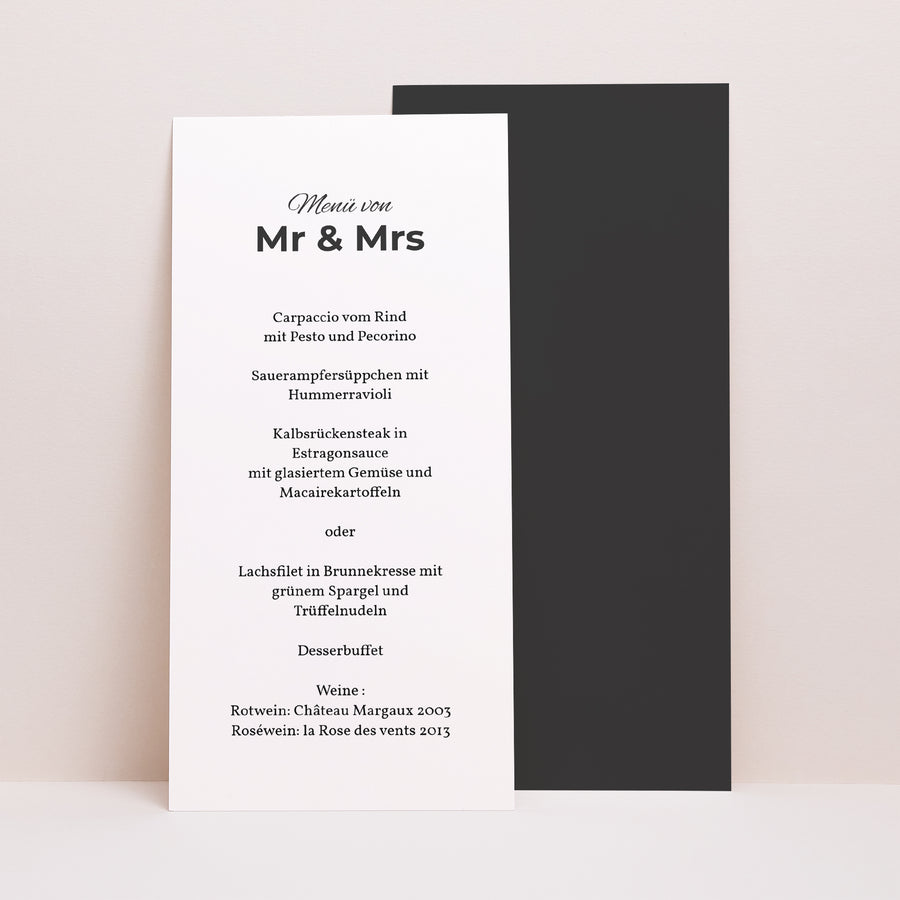 Menükarte Hochzeit Panoramatisches Porträt Mr & Mrs foto