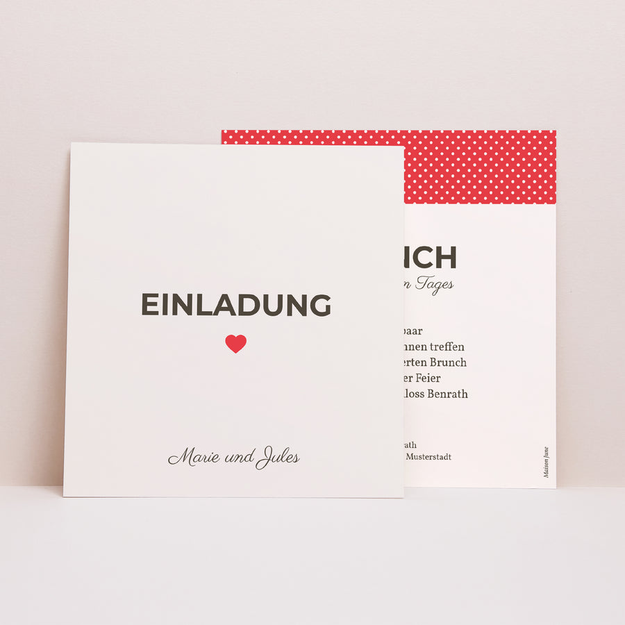 Beilegekarte Hochzeit Quadrat Rot Vintage foto
