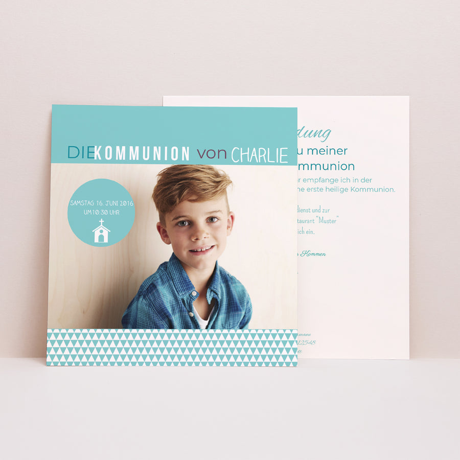 Einladungskarte Kommunion Quadrat Multi-Typo foto