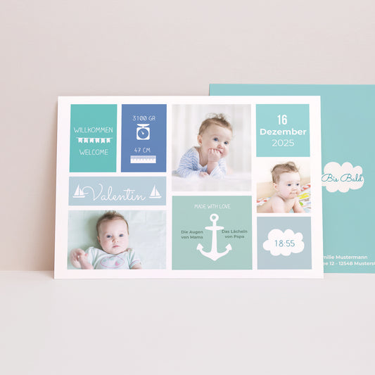 Geburtskarte Landschaft Kleine Boote foto